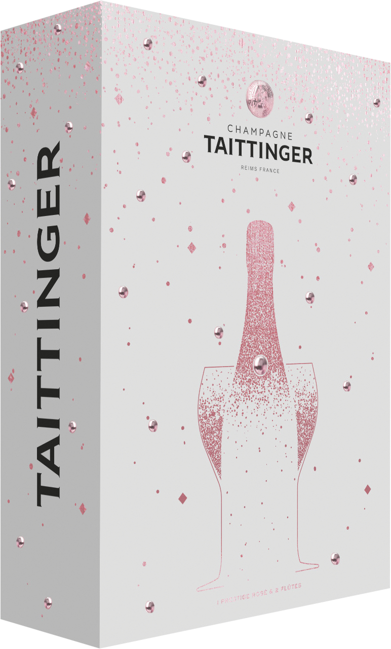 Taittinger Prestige Rosé 750 ml in Diamond Geschenkverpackung mit zwei Gläsern