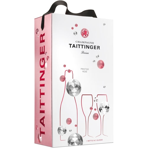 Taittinger Prestige Rosé 750 ml in Diamonds Geschenkpackung mit zwei Gläsern