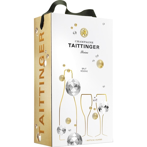 Taittinger Brut Réserve 750 ml in Diamonds Geschenkpackung mit zwei Gläsern