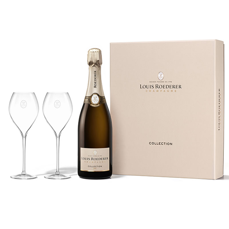 Louis Roederer Brut Collection 243 in Luxus-Geschenkpackung mit zwei Gläsern 750 ml