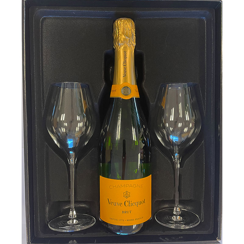 Veuve Clicquot Brut 75CL in luxuriöser Geschenkbox mit 2 Champagnergläsern